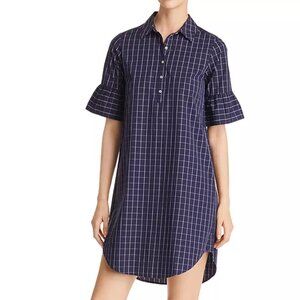 Scotch & Soda Ruffle Sleeve Mini Shirt Dress in Blue Windowpane Check Size M EUC